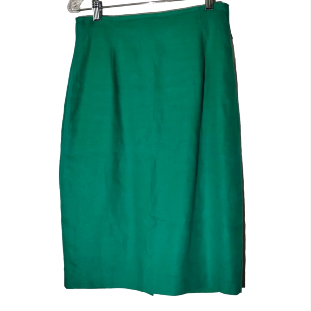 Vtg 80s Marimekko linen midi skirt 8 green Scandinavian Finland Euc